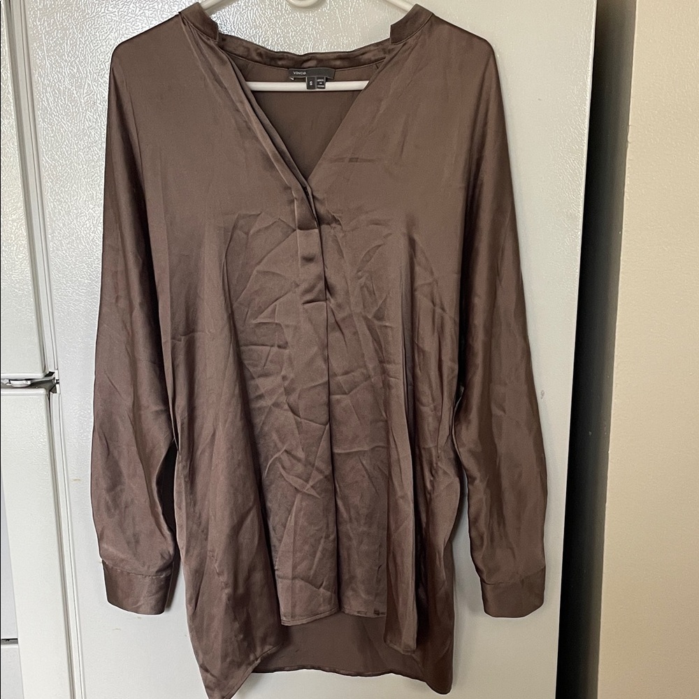 Vince Small 100% Silk Women's Oversized V Neck Blouse